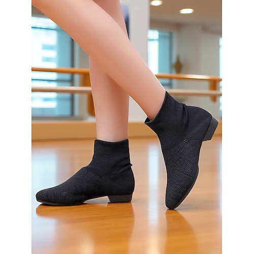 Beige Strick-Tanzstiefel für Damen, atmungsaktive, elastische Jazzschuhe im Socken-Stil für Training und Bühnenauftritte Image