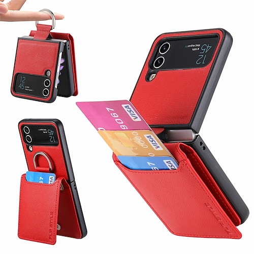 Handy Hülle Handyhüllen Für Samsung Galaxy Z Flip 7 Z Flip 6 Z Flip 5 Z Flip 4 Z Flip 3 Rückseite Flip Mit Kartenhalter Ständer Einfarbig PC PU-Leder Image