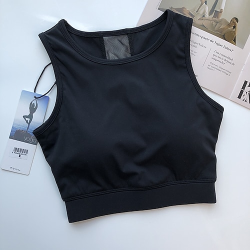 Damen Yoga-BH Pilates-BH Sportweste BH-Top Atmungsaktiv schweißabsorbierend Bürgellos Mit Pads Einfarbig Sport Sportkleidung Schwarz Gelb Fitnessstudio Zumba Laufen Image