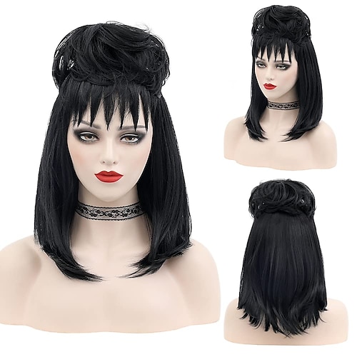 Cosplay Perücken Schwarz Glatt Synthetische Haare Lang Perücken Damen Perücken Für die Party Image