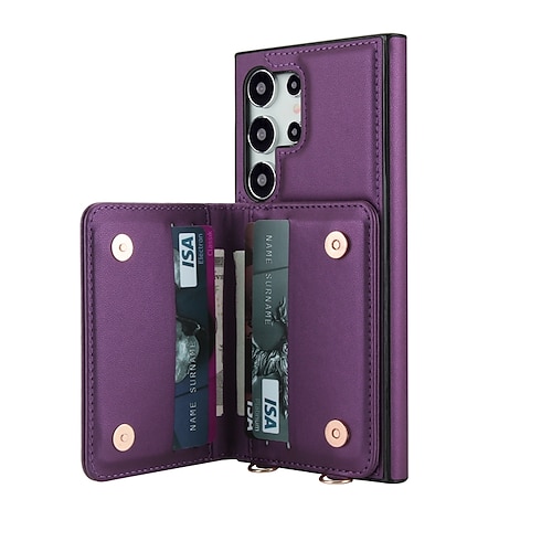 Handy Hülle Handyhüllen Für Samsung Galaxy S26 Ultra Plus S25 S25 Edge S24 S23 Ultra Plus S24 FE S22 Plus Ultra A16 A15 A14 Rückseite mit Trageriemen Ständer Kartenfach Retro TPU PU-Leder Image