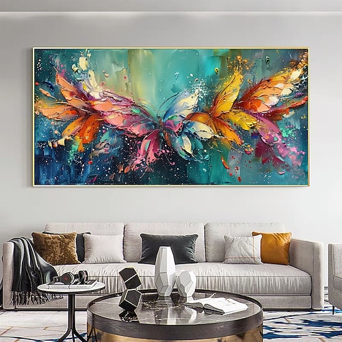 handgemachtes Original Schmetterlings-Ölgemälde auf Leinwand abstrakte tanzende Schmetterlinge Wandkunst für Wohndekoration mit gespanntem Rahmen ohne Innenrahmen Gemälde Image