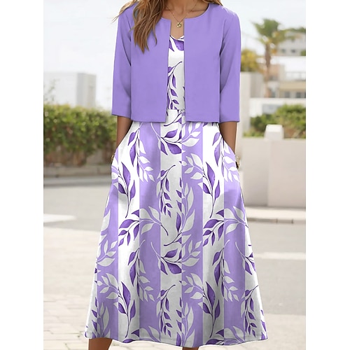 Frauen Kleid Set Maxi Kleid 2 Teile Sommerkleid Fit And Flare Kleid Party Formal Floral Print Halbarm V-Ausschnitt Formal Urlaub Pink Blau Grün Sommer Frühling Regulär Fit Image