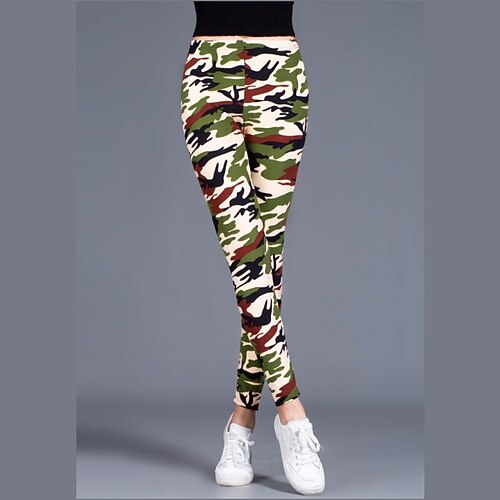 Damen Stoffhosen Leggings Gemütliche Leggings Streetwear Lässig Volle Länge Natürliche Taille Tarnung Elastischer Bund Druck Bequem Außenbereich Ferien Alltagskleidung Alltagstauglich Schwarzgrau