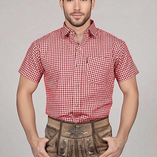 Karneval Oktoberfestbier Kariert Hemd Kurzarm-Shirt Bayerisch Deutsch alpin Wiesn Herren Party Bier Festival Stoff im traditionellen Stil Image