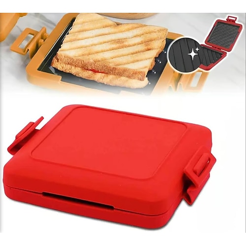 Toastie-Sandwichmaker für die Mikrowelle, antihaftbeschichtete Sandwich-Grillpfanne für die Mikrowelle für ein schnelles Frühstück, benutzerfreundlicher Brottoaster mit Farbbox, tragbares Küchengerät Image