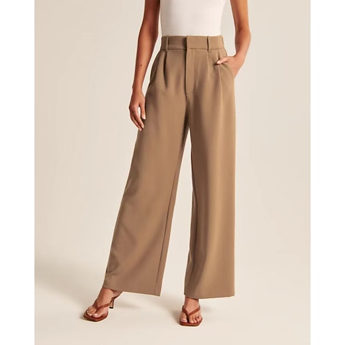 Damen Weites Bein Stoffhosen Streetwear Lässig Volle Länge Natürliche Taille Einfach Tasche Elastischer Bund Bequem Außenbereich Urlaub Ausgehen Marineblau Aprikose Grau Schwarz Herbst Normale Image