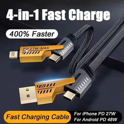 4-in-1 48w Typ C Kabel für For Samsung Xiaomi Redmi Schnell ladekabel PD 27W für For iPhone 16 15 14 13 12 11 Pro Max iPad USB-Kabel