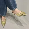 Frauen Wohnungen Hausschuhe Spitz Elegante Maultiere Schuhe Fad Slingback Sandalen 2025, Sommer Neue Luxus Flip-Flops Mujer Rutschen
