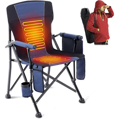 Camping chair, portable heated folding chair, heated camping chair with cup holder, heavy-duty lawn chair