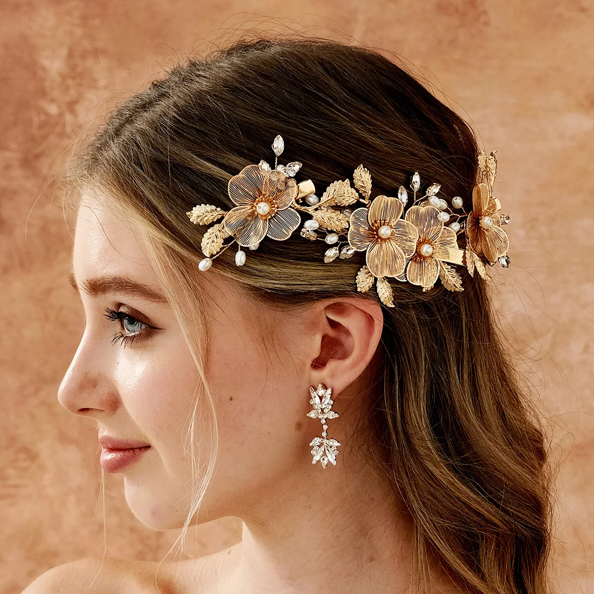 3PC Braut Hochzeit Goldene Legierung Blume Haar Clips Mode Perle Blatt Klassische Haarnadeln Für Frauen Partei Schmuck Haar zubehör Image