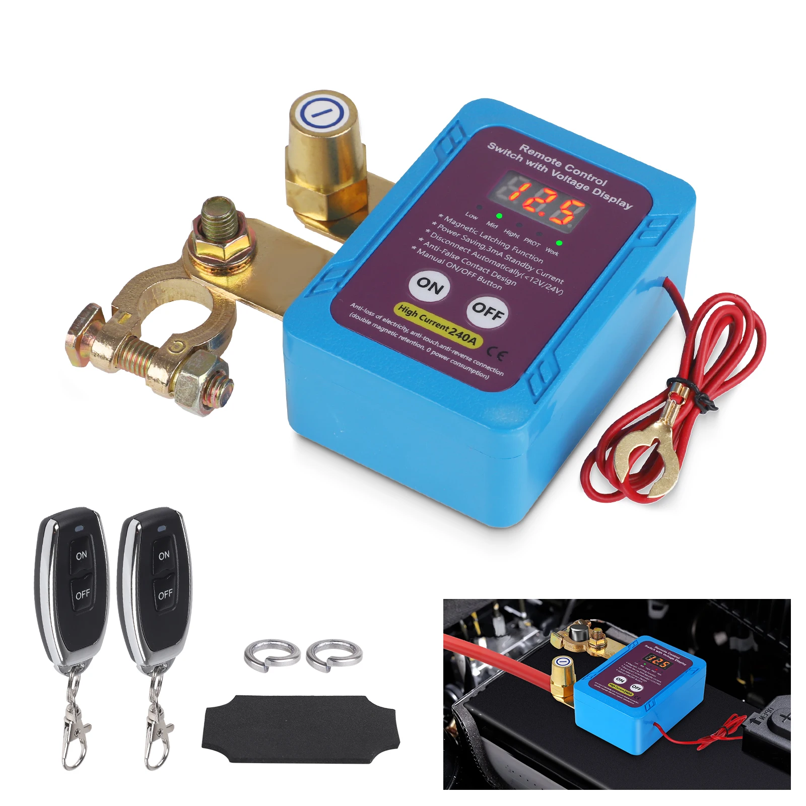 Auto-Kill-Schalter, Diebstahlschutz, Fernbedienung, Batterie-Trennschalter, 12 V, 240 A, mit intelligenter Spannung für Auto, LKW, Wohnmobil, für Auto, LKW, Wohnmobil, 1 Set Image