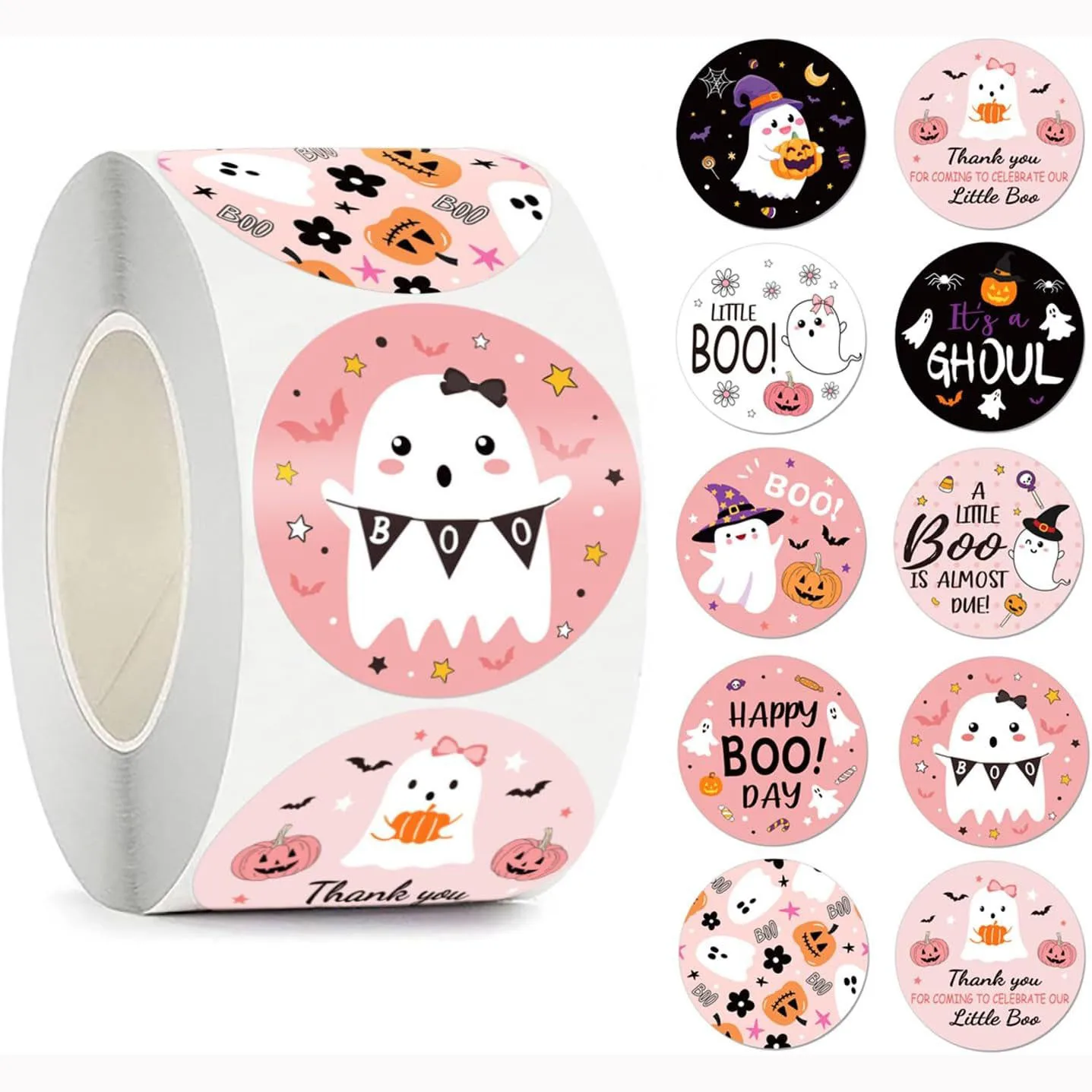 100–500 Stück süße Halloween-Geist-Aufkleber, 2,5 cm weißes Geisteretikett für Umschläge, Geschenkkarte, Süßigkeitenbeutel, Partyzubehör Image