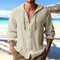 Camicia da uomo estiva Felpa con cappuccio a maniche lunghe tinta unita Camicie da uomo in cotone e lino traspirante Uomo streetwear Top con bottoni Camicia casual da uomo