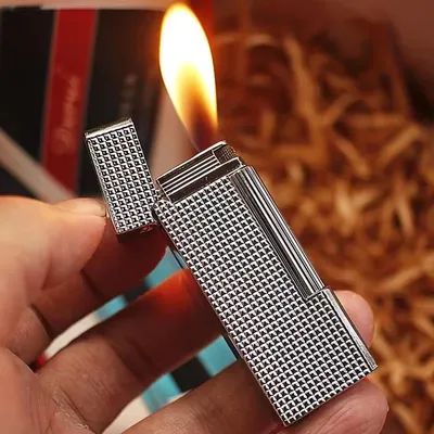 Rectangular Compact Deli Side Pulley Inflatable Lighter, Ultra-Thin Grinding Wheel, Men's Gift, Various Selection