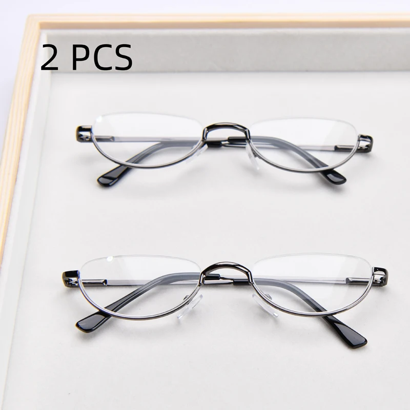 2PCS Anzug Retro Oval Halb Rahmen Lesebrille Unisex Vintage Runde Rahmen Männer Presbyopie Brillen Ultraleicht Kleine Vergrößerungs Image