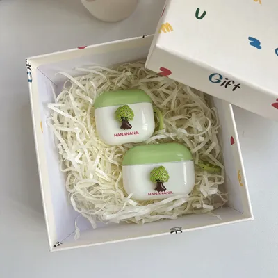 Hübsche dreidimensionale Cremeweiße Schutzhülle mit Obstbaummuster und grünem Ring für AirPods 1 2 3 4 Pro Pro 2 Image