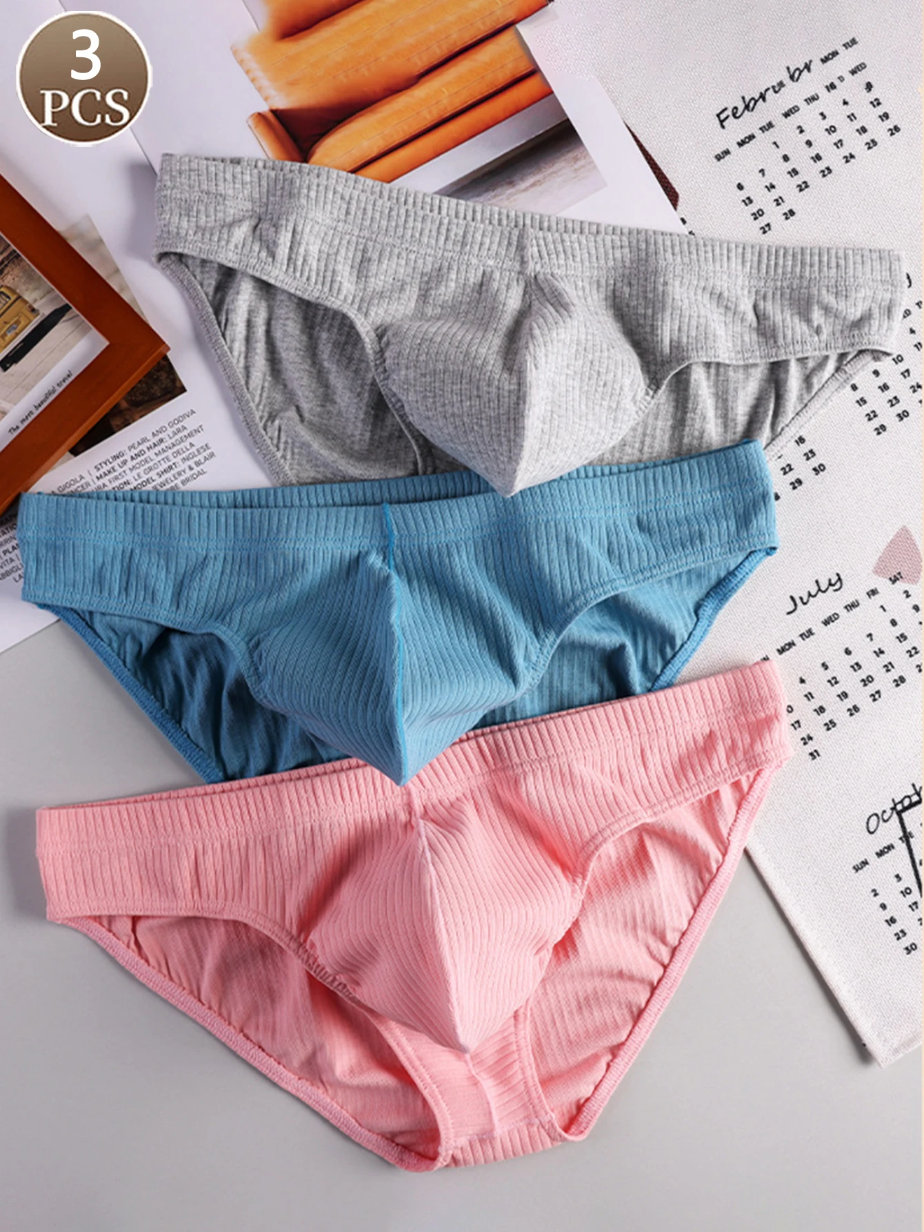 3PCS Herren gestrickte Dreieckshose lässige und einfache Unterwäsche mit mittlerer Taille weiche und bequeme Herren-Slip Image