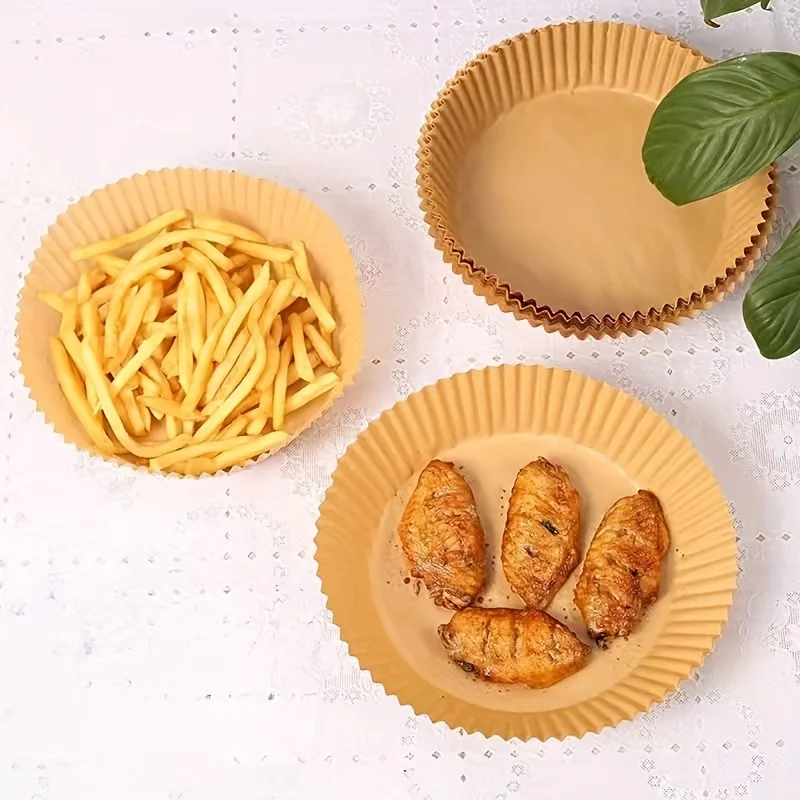 Antihaftbeschichtete Airfryer-Backpapiere, runde Air Fryer-Einlagen, Backpapier für gesunde Snacks und Mahlzeiten, Party-Versammlung, kleine Mahlzeiten Image