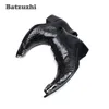 Batzuzhi Herren-Stiefeletten, hohe Schnürung, 6,5 cm Absätze, Abendschuhe, schwarze Echtlederstiefel, Schuhe, große Größen 38–46