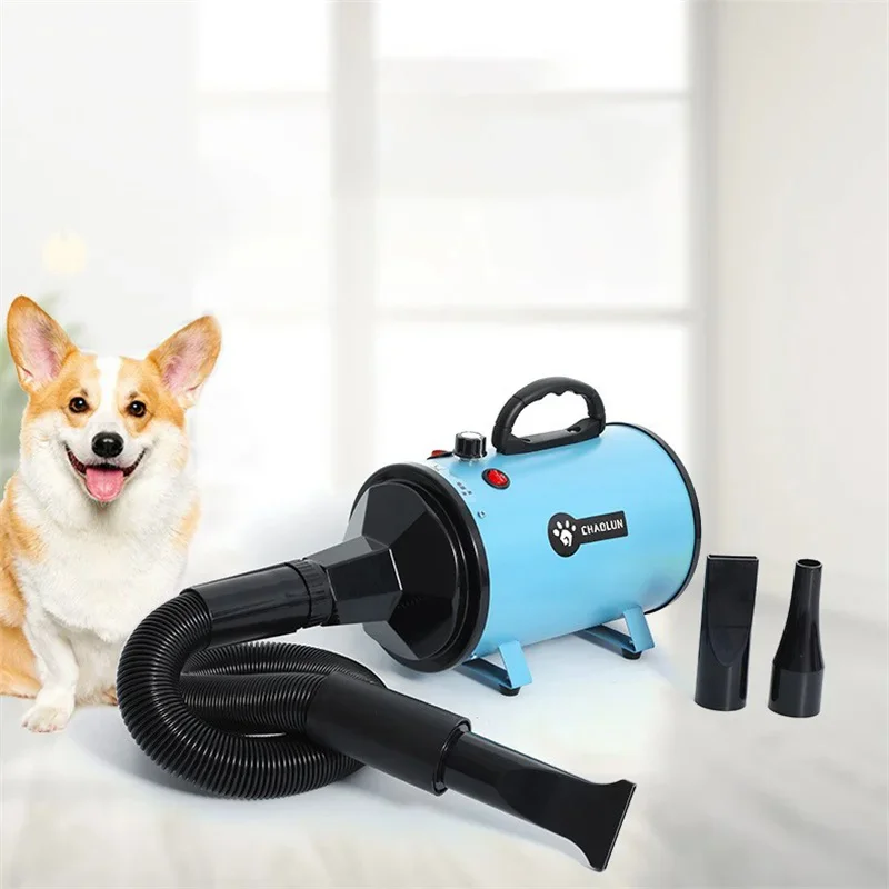 Haustier-Hunde-Haartrockner, professionell, für Hunde, Katzenpflege, warmer Wind, verstellbarer Föhn mit 3 Düsen und ausziehbarem Schlauch Image