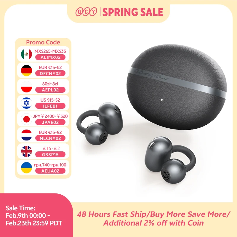 QCY Crossky C50 Drahtlose Ohrhörer mit offenem Ohr, Bluetooth 6.0, Komfort-Clip-On-Sport-Kopfhörer, 4 Mikrofone, KI, klarer Anruf, Bass-Boost-Kopfhörer Image