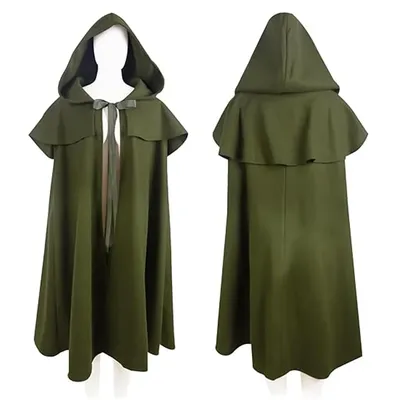 Mens Renaissance Hooded Frodo Baggins Cosplay Green Cloak Vintage Medieval Cape Cloak Adult Halloween Costume Image