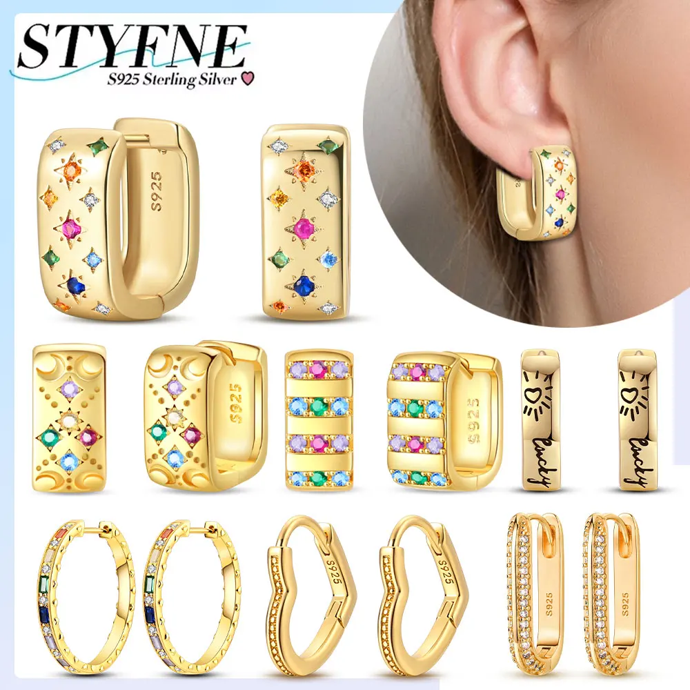 925er Silber vergoldete bunte Zirkonia-Herz-Creolen für Damen, Party, Jahrestag, Geburtstag, Versammlung, tägliches Spiel Image