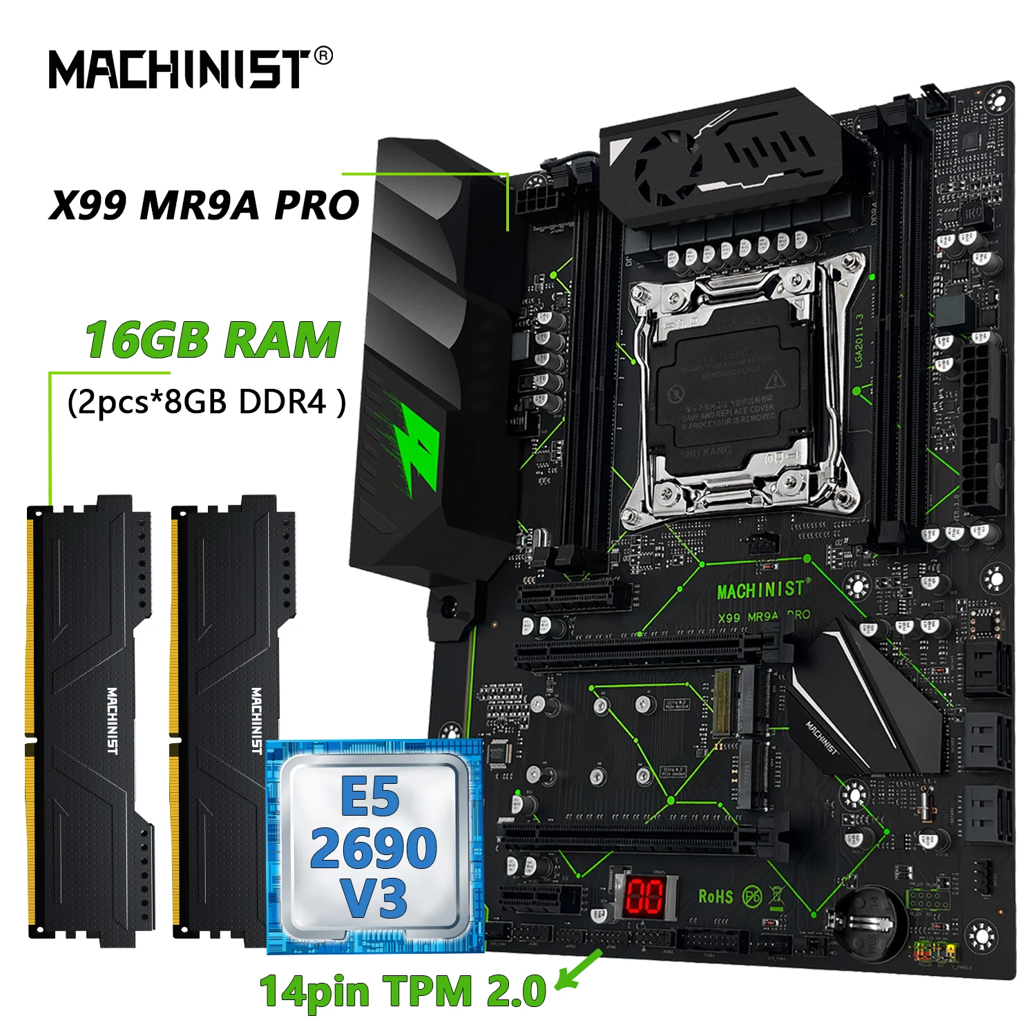 MACHINIST MR9A PRO X99 TPM 2.0 Motherboard LGA2011-3 Xeon E5 2690 V3 CPU DDR4 16GB (2*8GB) 2666MHz RAM Optionales Kit-Set Image