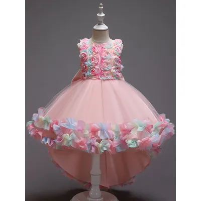 Rosa ärmellose Blumen mädchen Party Kleid Mädchen Ball kleid für 3 bis 10 Jahre Kind Geburtstag Prinzessin Schwanz Kleid Image