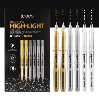Lekreo 3 Colors Gold Silver White Highlight Gel Pens, 1.0mm Extra Fine Point White Pen for Art Highlight & Artists Drawing