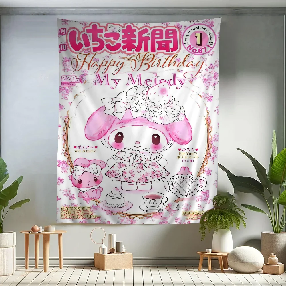 My Melody Rosa Niedlicher Anime Bunter Wandteppich Wandbehang Hängende Tarot Hippie Wandteppiche Wohnheim Wandkunst Dekor