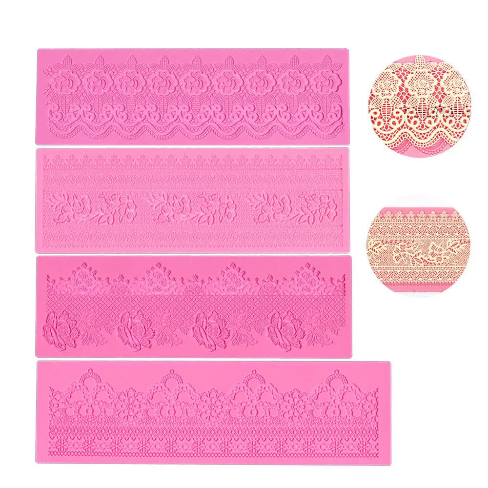 4-Muster Fondant Spitze Silikon Matte Textur Abdruck Matte Blume, Blattmuster Fondant Kuchen Dekor Cupcake Topper Form Matte Image