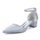 Silver,43,Women's Closed Toe Satin Wedding Shoes Cut Out Chunky Block Heels Bridal Prom Court Shoes Flats Party Dress Pumps with Ankle Strap