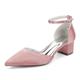Pink,40,Women's Closed Toe Satin Wedding Shoes Cut Out Chunky Block Heels Bridal Prom Court Shoes Flats Party Dress Pumps with Ankle Strap