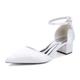 White,37,Women's Closed Toe Satin Wedding Shoes Cut Out Chunky Block Heels Bridal Prom Court Shoes Flats Party Dress Pumps with Ankle Strap