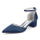 Navy,35,Women's Closed Toe Satin Wedding Shoes Cut Out Chunky Block Heels Bridal Prom Court Shoes Flats Party Dress Pumps with Ankle Strap