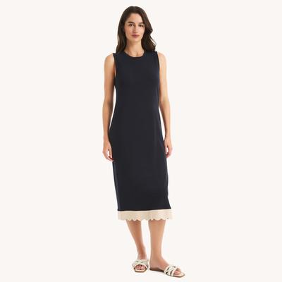 Nautica Women's Scallop-Trim Midi Dress Navy, M
