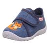 Hausschuh SUPERFIT "SPOTTY WMS: Mittel", Kinder, Gr. 22, jeansblau fuchs, Baumwolle, casual, Schuhe, Kindergartenschuh mit Klettverschluss, Größenschablone zum Download