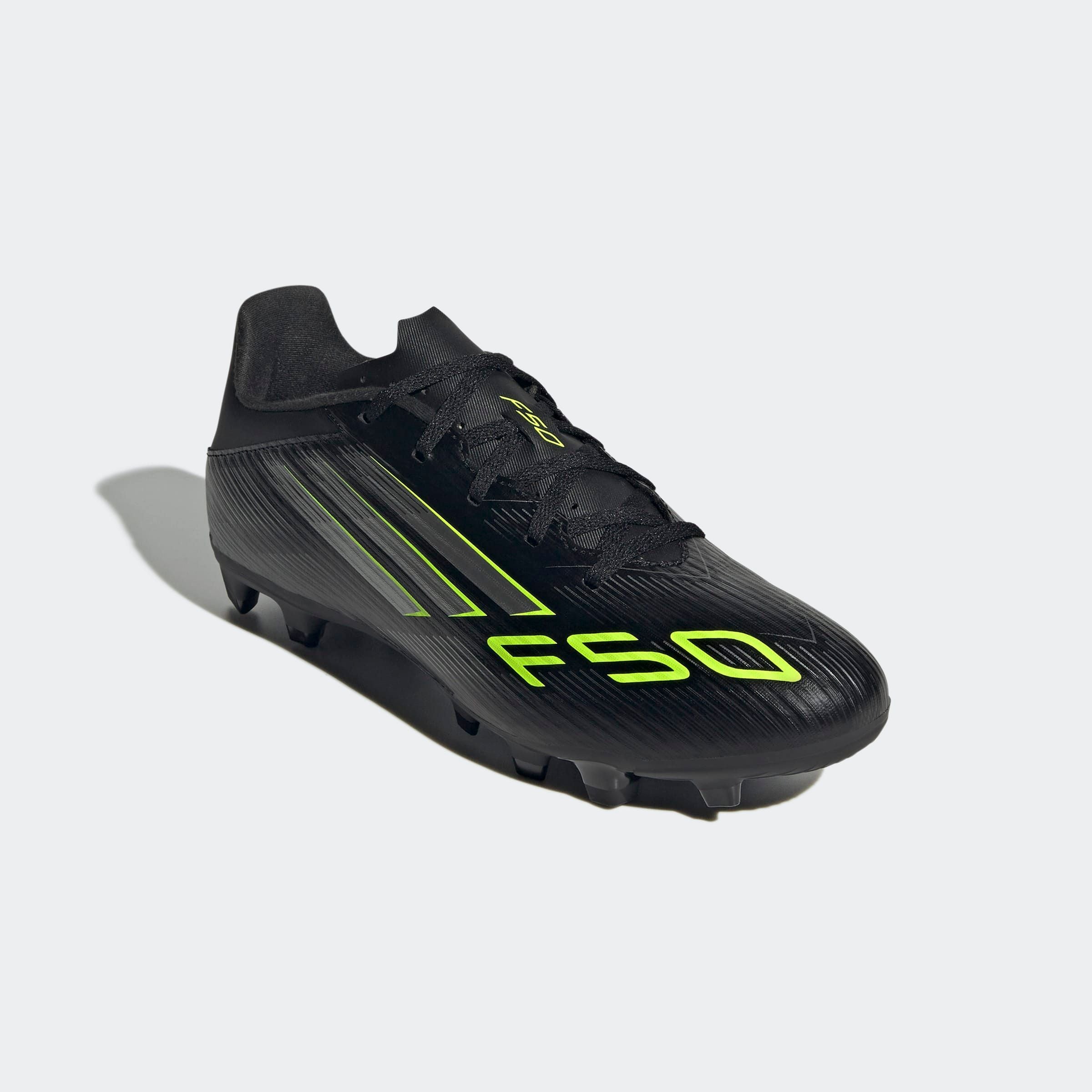 Fußballschuh ADIDAS PERFORMANCE "F50 CLUB KUNSTRASEN NEUERER GENERATION, HART- UND ASCHENPLÄTZE", Damen, Gr. 46, schwarz (core schwarz, iron metallic, lucid lemon), Synthetik, Schuhe Fußballschuh, geeignet für Rasen- und Kunstrasenplätze