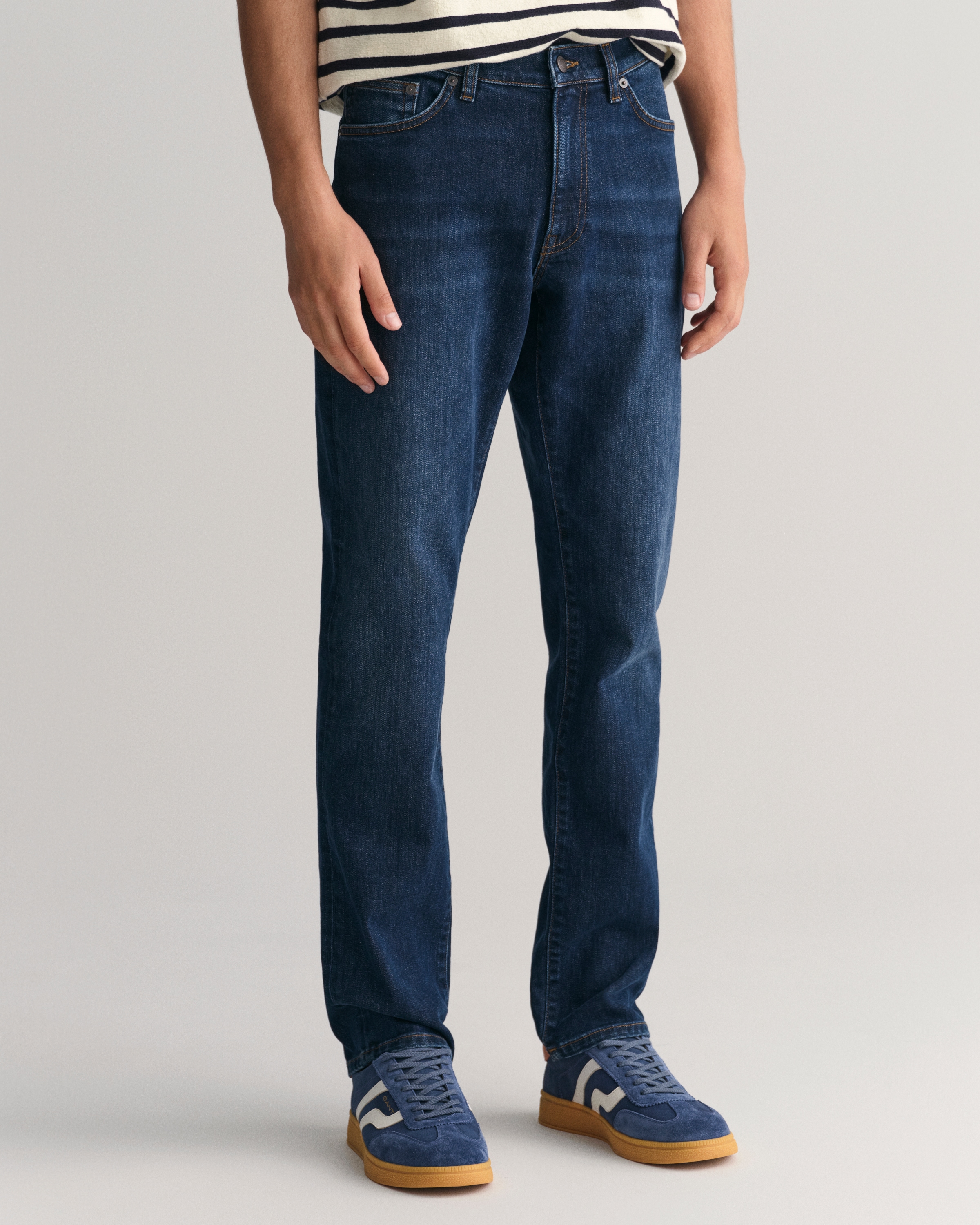 Slim-fit-Jeans GANT "SLIM GANT JEANS", Herren, Gr. 30, Länge 34, blau (dunkelblau worn in), Denim/Jeans, Obermaterial: 97% Baumwolle, 2% Polyester, 1% Elasthan, slim fit, Jeans Slim-fit-Jeans