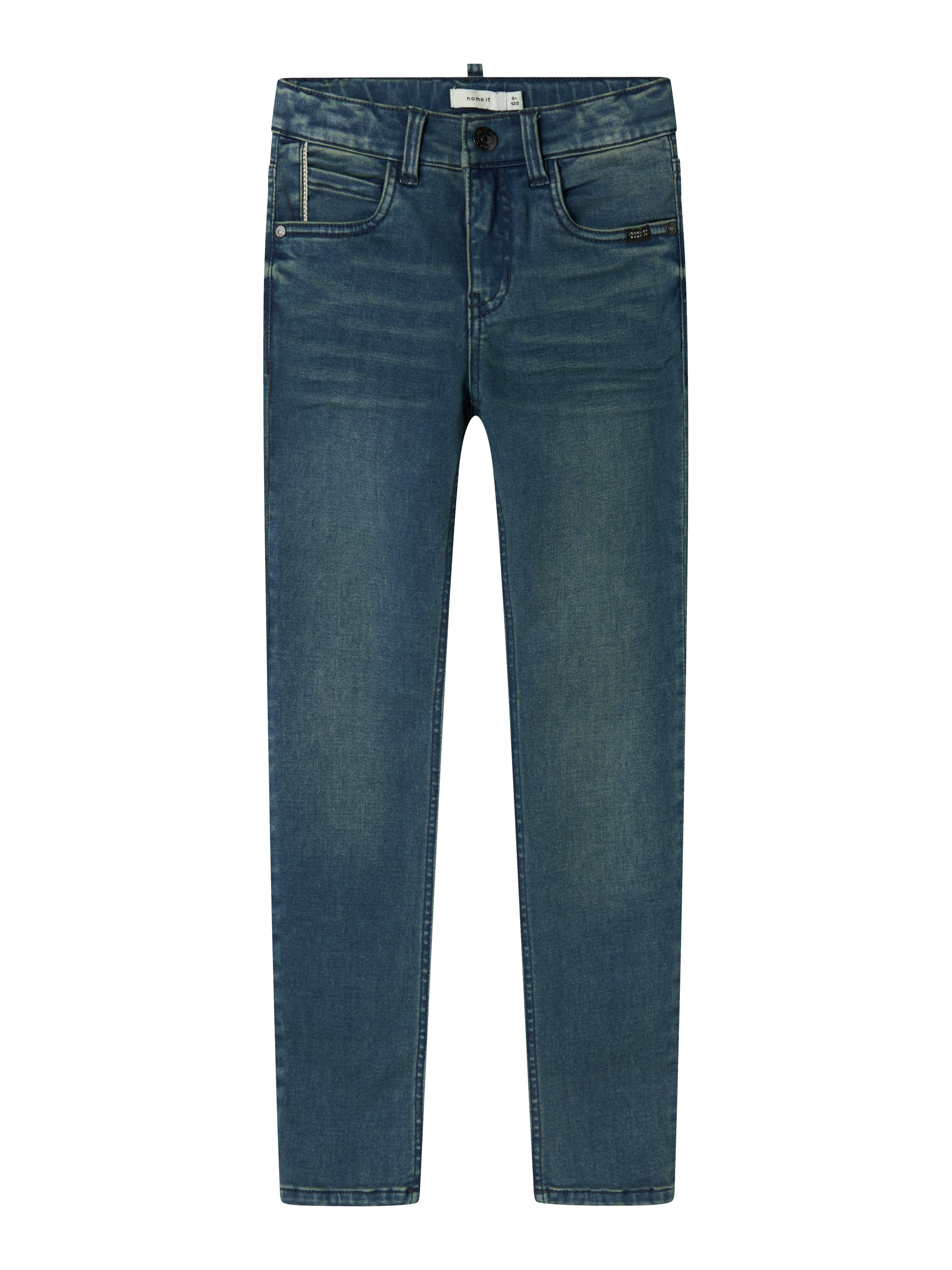 Slim-fit-Jeans NAME IT "NKMTHEO XSLIM JEANS 1507-CL NOOS", Jungen, Gr. 110, N-Gr, blau (vintage dunkelblau denim), Denim/Jeans, Obermaterial: 41% Viskose, 31% Baumwolle, 25% Polyester, 3% Elasthan, Abriebeffekte, slim fit, Jeans Image
