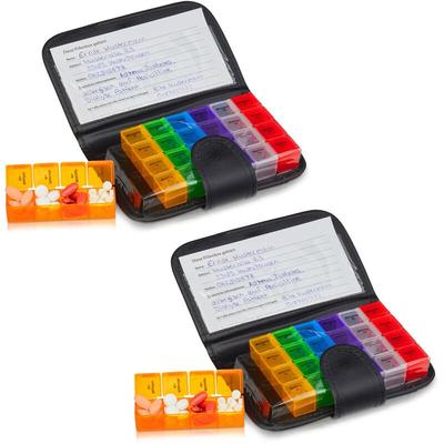 2 x Tablettenbox mit Etui, 7 Tage, je 4 Fächer, wöchentliche Pillendose für unterwegs & Reise, Image