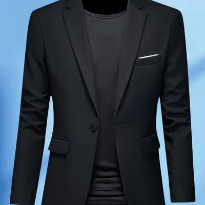 TEMU Business Suit Jacket - Solid Color Formal Casual Blazer, Exquisite Tailoring With Premium , Suitable For Office And Social Occasions Image