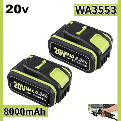 TEMU 1/2/4 Pack 8.0ah 20v Wa3553 Replacement Battery For Wa3014 Wa3551 Wa3556 Wa3570 Wa3572 Wa3641 Rw9351.1 Lithium-ion Battery, Compatible With 20v Wox Wx390 Wx176 Wx178 Cordless Power Tools Image