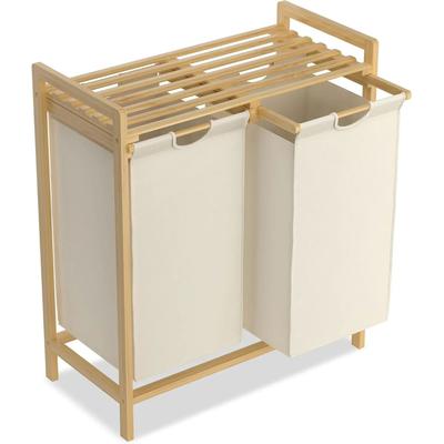 TEMU Laundry Basket 2 Compartments 36l Laundry Hamper Laundry Sorter With Bamboo Top Rega And Handles Laundry Bag Made Of Oxford Fabric For Laundry Room Bathroom, Laundry Baskets Image