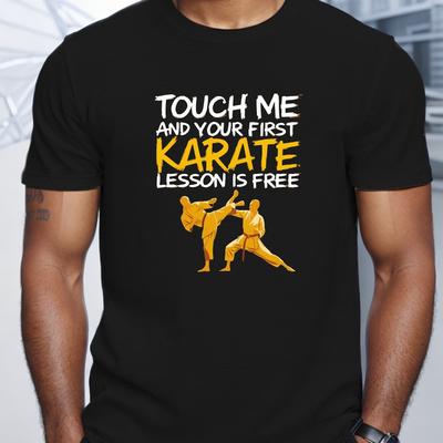 TEMU Men's Karate Graphic Tee - Casual Black Polyester T-shirt With Yellow & , Round Neck, Short Sleeve, Machine Washable For Summer Image
