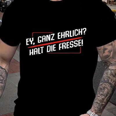 TEMU German Slogan Graphic Tee - Men's T-shirt - Pure Cotton - Comfortable & Breathable Fabric - Short Sleeve T-shirt Image