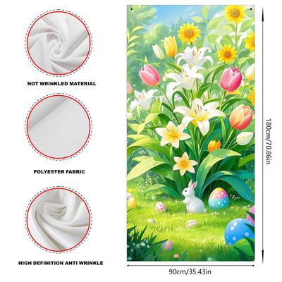 "TEMU 2d Door Banner, 1pc Vibrant Easter Spring Door Banner - 35x70" Polyester, Eggs & Bunny Under Flowers Design, Easter Party & Seasonal Home Decor" Image