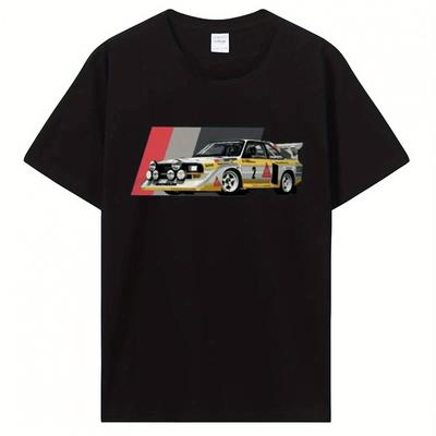 TEMU Men' S1 E2 Rally Graphic T-shirt - Stig & Retro Design, 100% Cotton Casual Round Neck Tee, Machine Washable Enthusiast Apparel, Car T Shirts, Apparel, Themed, Durable Fabric Image